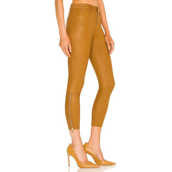 L'Agence Sabine Coated Canvas Waxed Dark Khaki Tan Brown Skinny Jeans - Picture 2 of 12